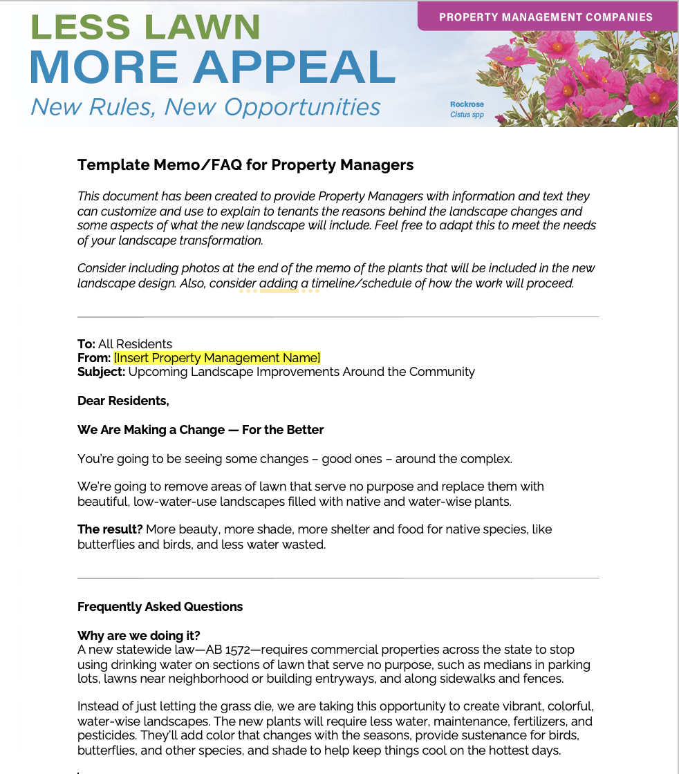 Template Memo/FAQ for Property Managers